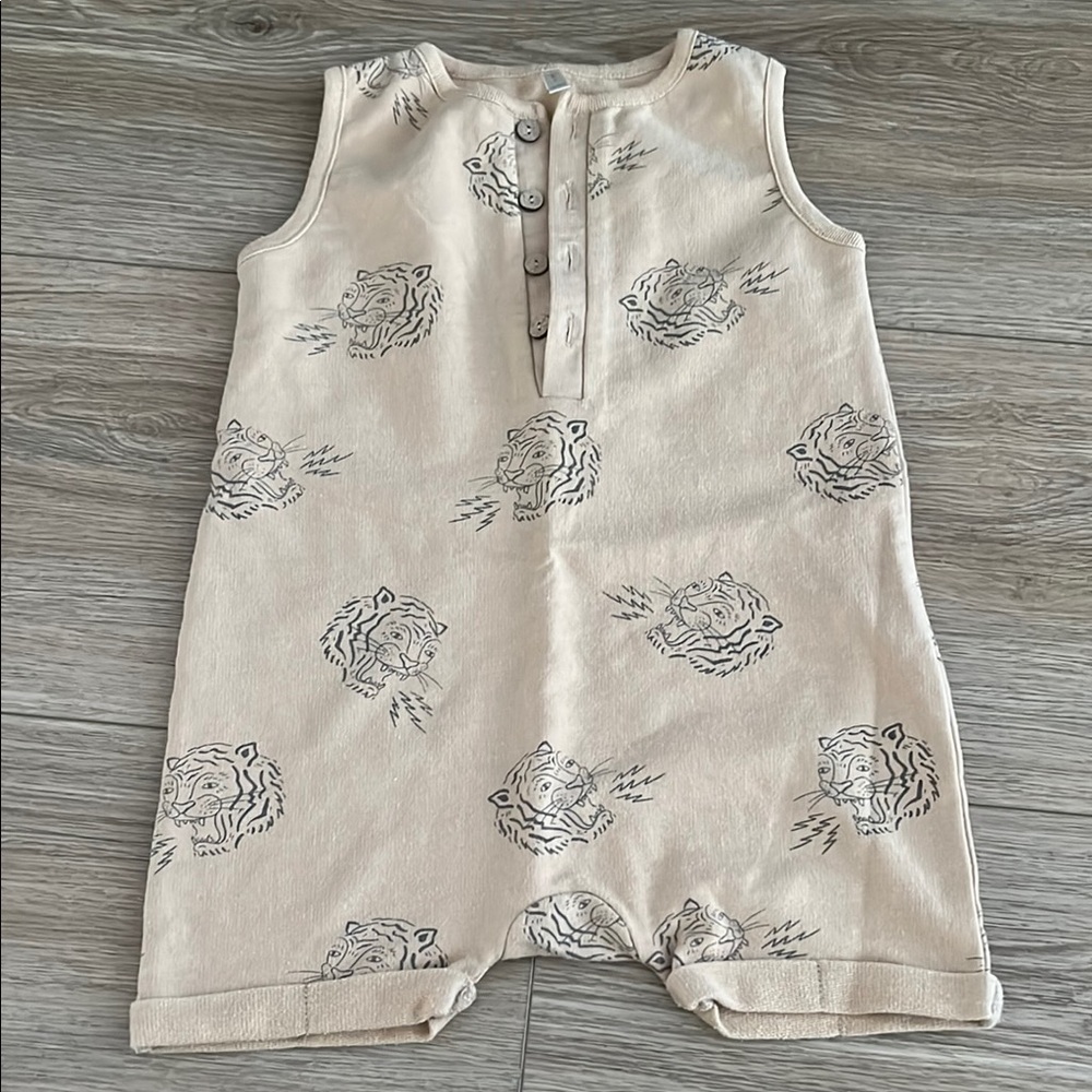 Rylee and Cru Tan Sleeveless Romper with Tiger Print